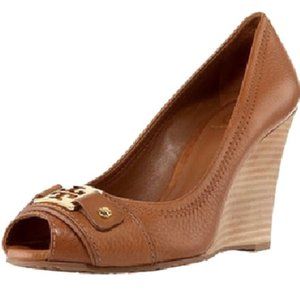Tory Burch Leather Peep Toe Wedge Pump Authentic